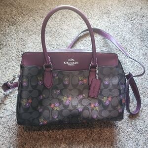 Coach Floral Signature Satchel in Purple and Brown